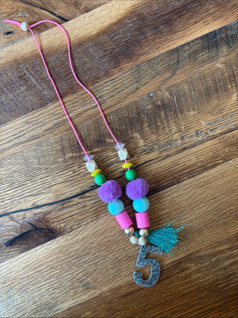 Kids Pink Beaded Number 5 Necklace - Birthday Accessory